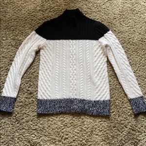 Bloomingdale's Black and Cream Cable Knit Turtleneck Sweater